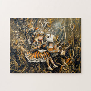 Little Girl with Owl in a Tree Root House Jigsaw Puzzle
