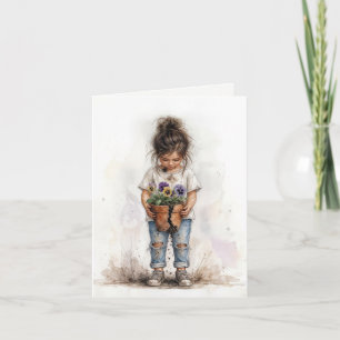 Little Girl with Pansies Note Card