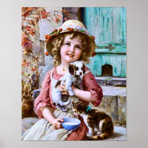 Little Girl with Pets by Emile Vernon Poster