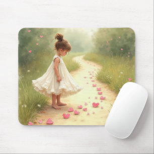 Little Girl With Pink Hearts On Dirt Path Mouse Pad