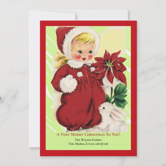 Little Girl With Poinsettia ChristmasGreeting Card (Front)