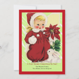Little Girl With Poinsettia ChristmasGreeting Card