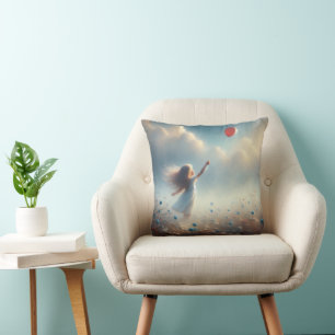 Little Girl With Red Balloon Cushion