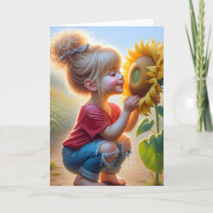 Little Girl With Sunflower Glow Card