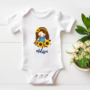 Little girl with sunflowers baby bodysuit