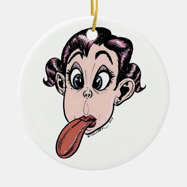 Little Girl with Tongue Sticking Out Ceramic Ornament (Front)
