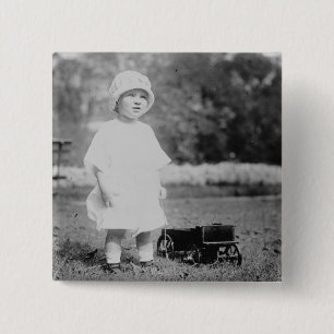 Little Girl with Toy Wagon 15 Cm Square Badge