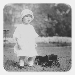 Little Girl with Toy Wagon Square Sticker
