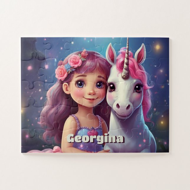 Little Girl with Unicorn Personalised Jigsaw Puzzle (Horizontal)