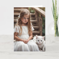 Little Girl With White Cat for Birthday