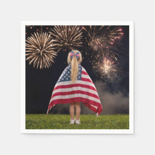 Little Girl Wrapped in an American Flag Napkin