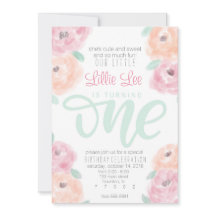 Little girl's 1st birthday party flower invitation