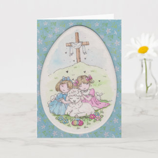 Little Girls and Little Lamb on Easter Morning Card