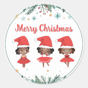 Little Girls Christmas Santa Hat Ballerinas Classic Round Sticker