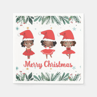 Little Girls Christmas Santa Hat Ballerinas Napkin