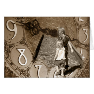 little girls on railroad tracks in clock face