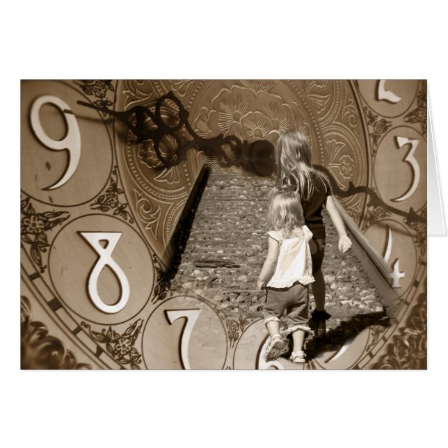 little girls on railroad tracks in clock face (Front Horizontal)