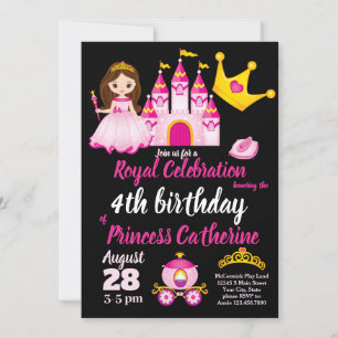Little Girls Princess Castle Tiara Birthday Party Invitation