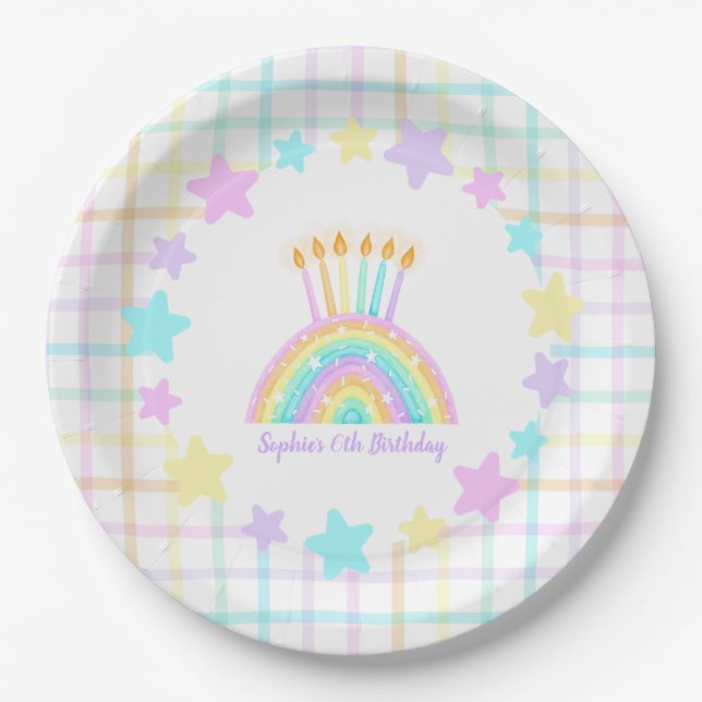 Little Girl's Rainbow Birthday Party Paper Plate (Front)