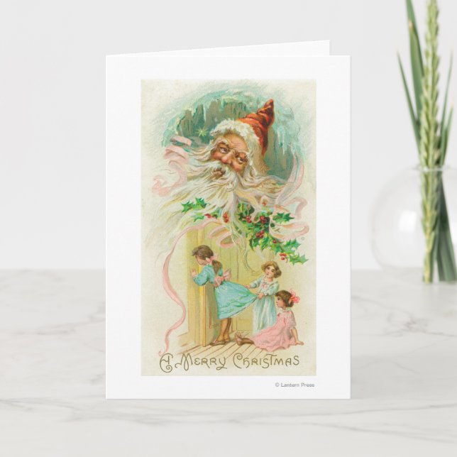 Little Girls Spying through Bedroom Door Holiday Card (Front)