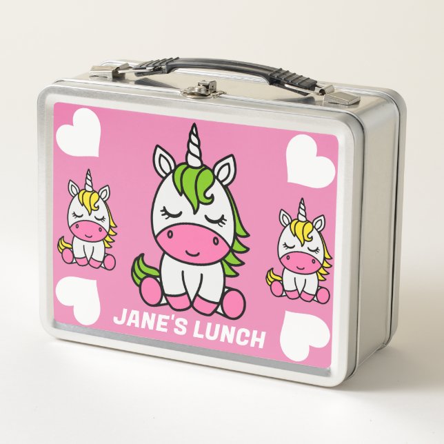 Little Girls Unicorn Back To School Metal Lunch Box (Front)