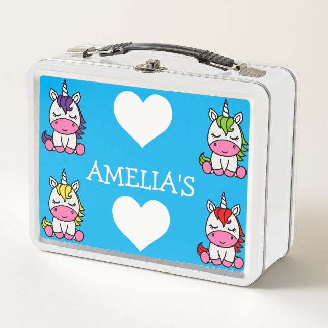 Little Girls Unicorn Back To School Metal Lunch Box (Front)