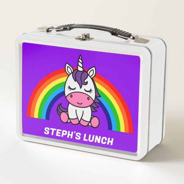 Little Girls Unicorn Back To School Metal Lunch Box (Front)