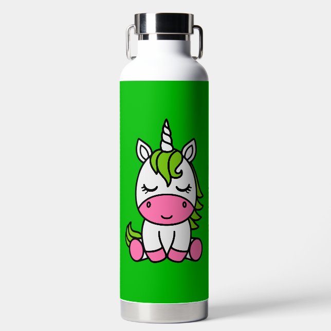 Little Girls Unicorn Back To School Water Bottle (Front)