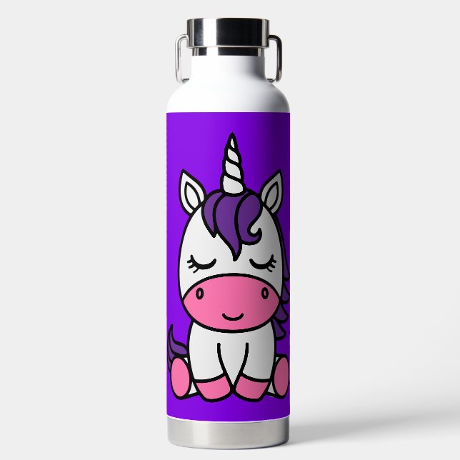 Little Girls Unicorn Back To School Water Bottle (Front)