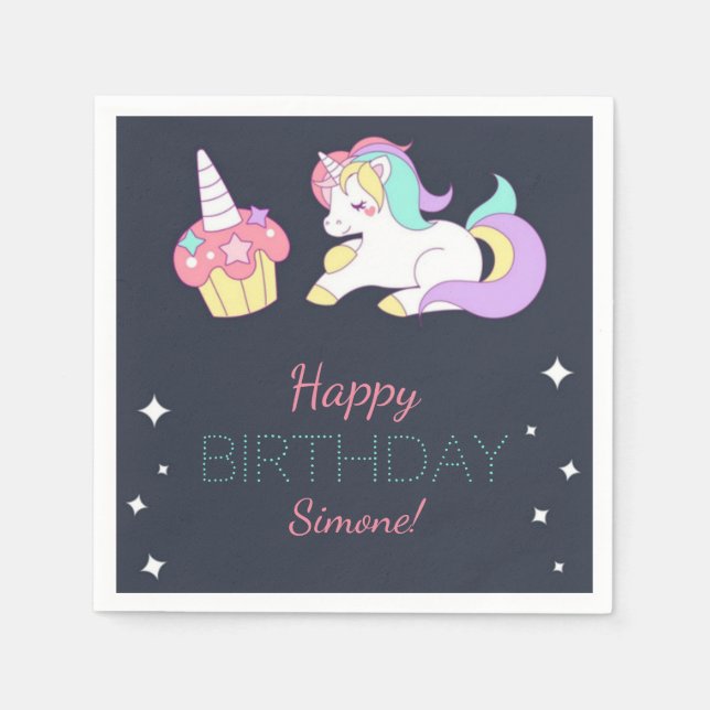 Little Girl's Unicorn Birthday Party Napkins (Front)