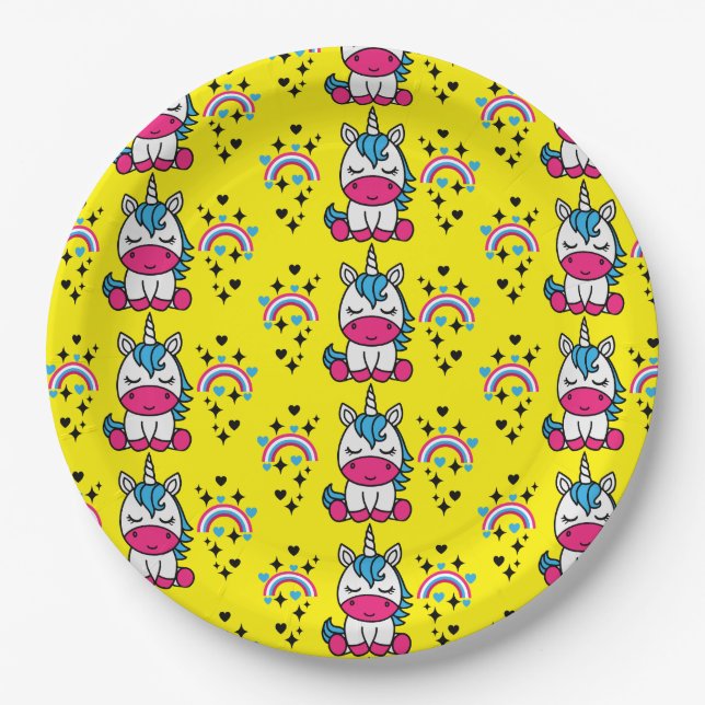 Little Girls Unicorn Pony Paper Plate (Front)