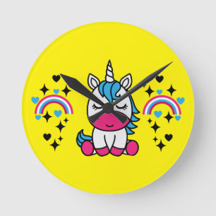 Little Girls Unicorn Pony Round Clock