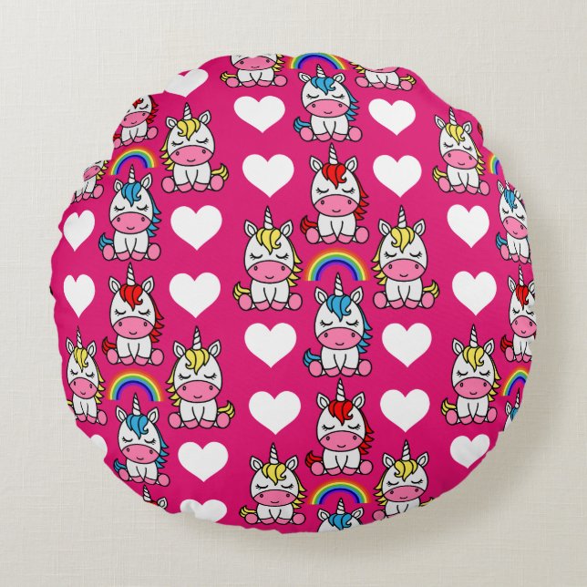 Little Girls Unicorn Pony Round Cushion (Front)
