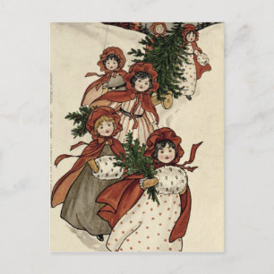 Little Girls with Holly and the Christmas Tree Holiday Postcard