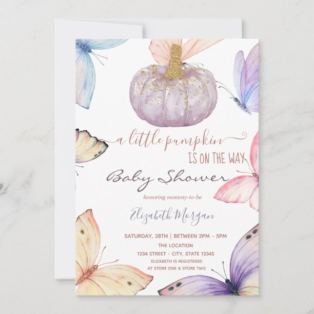 Little Glitter Pumpkin Butterflies Baby Shower   Invitation (Front)