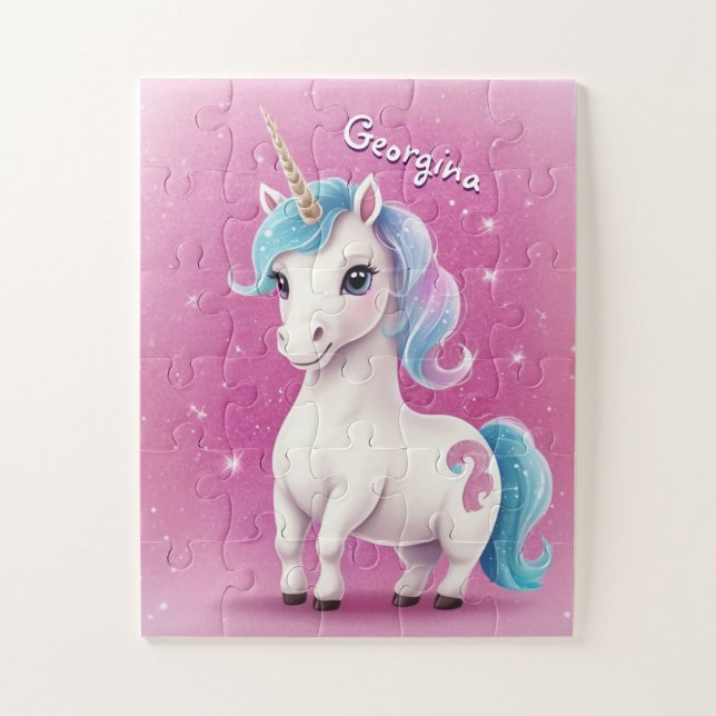 Little Glitter Unicorn Personalised Kids Jigsaw Puzzle (Vertical)