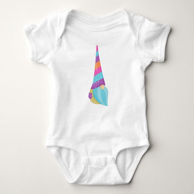 Little Gnome, Cute Gnome, Garden Gnome, Hat, Beard Baby Bodysuit (Front)