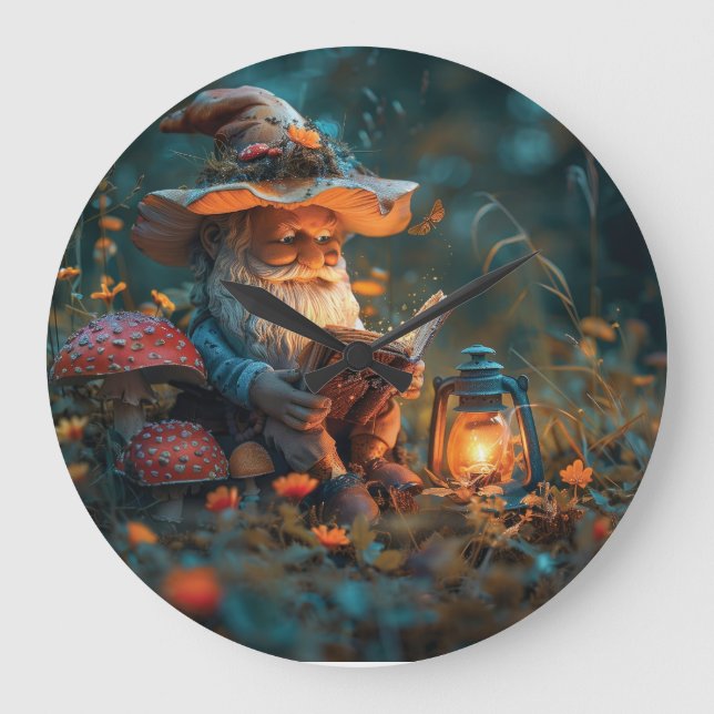 Little gnome reading a book  large clock (Front)