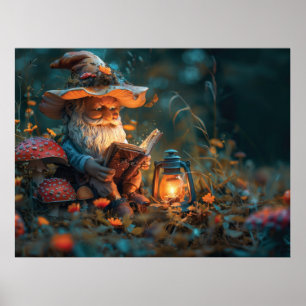 Little gnome reading a book poster