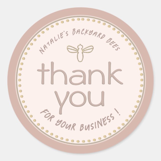 Little Gold Bee Thank you Neutral Blush Honey Classic Round Sticker (Front)