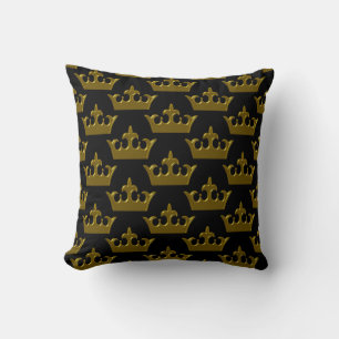 Little Gold Crown-Black Square Throw Pillow