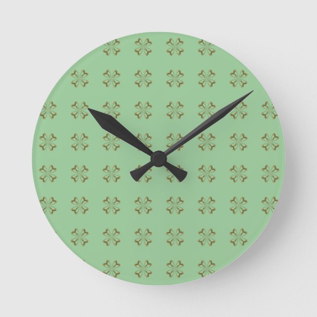 Little Gold Flowers on Mint Round Clock (Front)