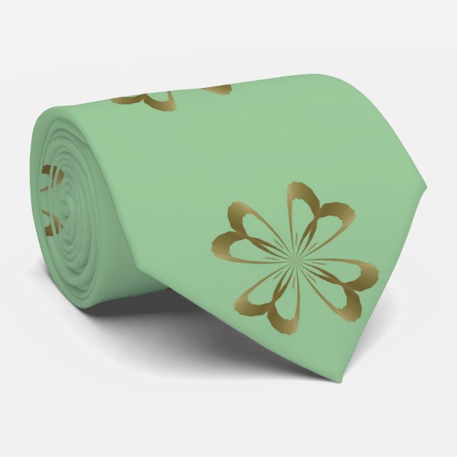 Little Gold Flowers on Mint Tie (Rolled)