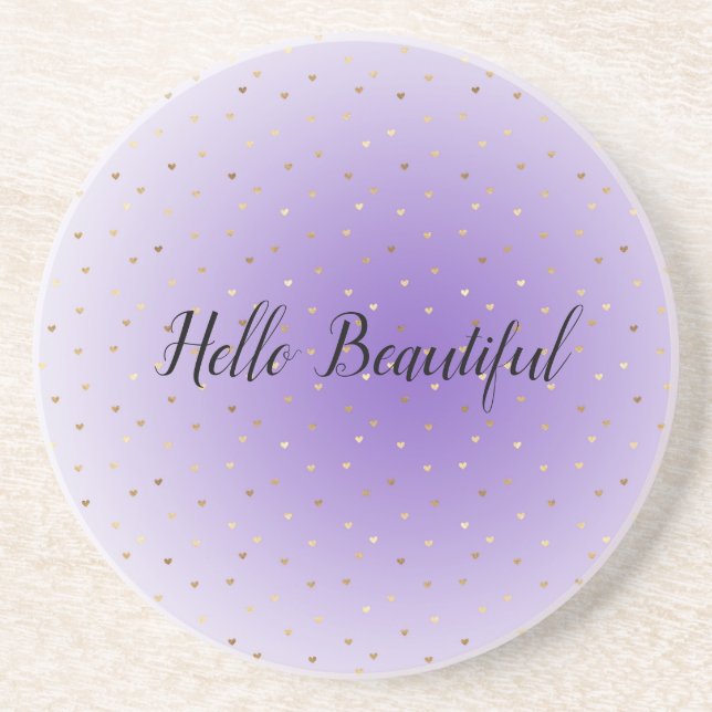 Little Gold Hearts Purple Ombre Coaster (Front)