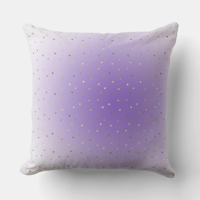 Little Gold Hearts Purple Ombre Cushion (Front)