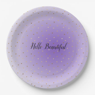 Little Gold Hearts Purple Ombre Paper Plate
