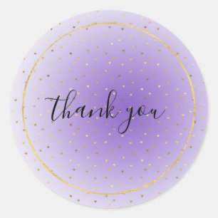 Little Gold Hearts Purple Ombre Thank you Classic Round Sticker