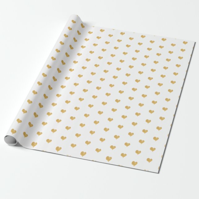 Little Gold Hearts Valentines Day Gift Wrapping Paper (Unrolled)
