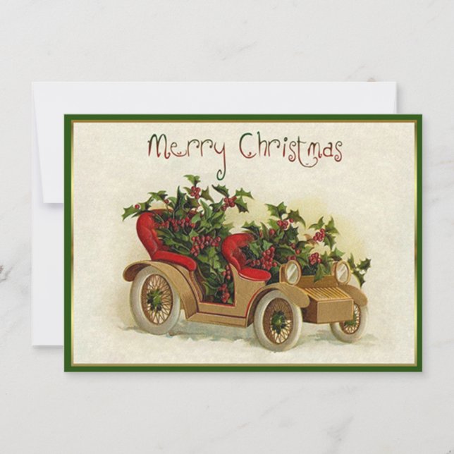 Little Gold Vintage Car Christmas Card (Front)