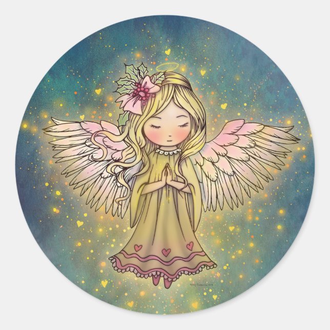Little Golden Angel Christmas Holiday  Classic Round Sticker (Front)